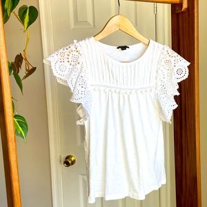J. Crew. Flutter sleeve women’s top, size extra extra small, white.